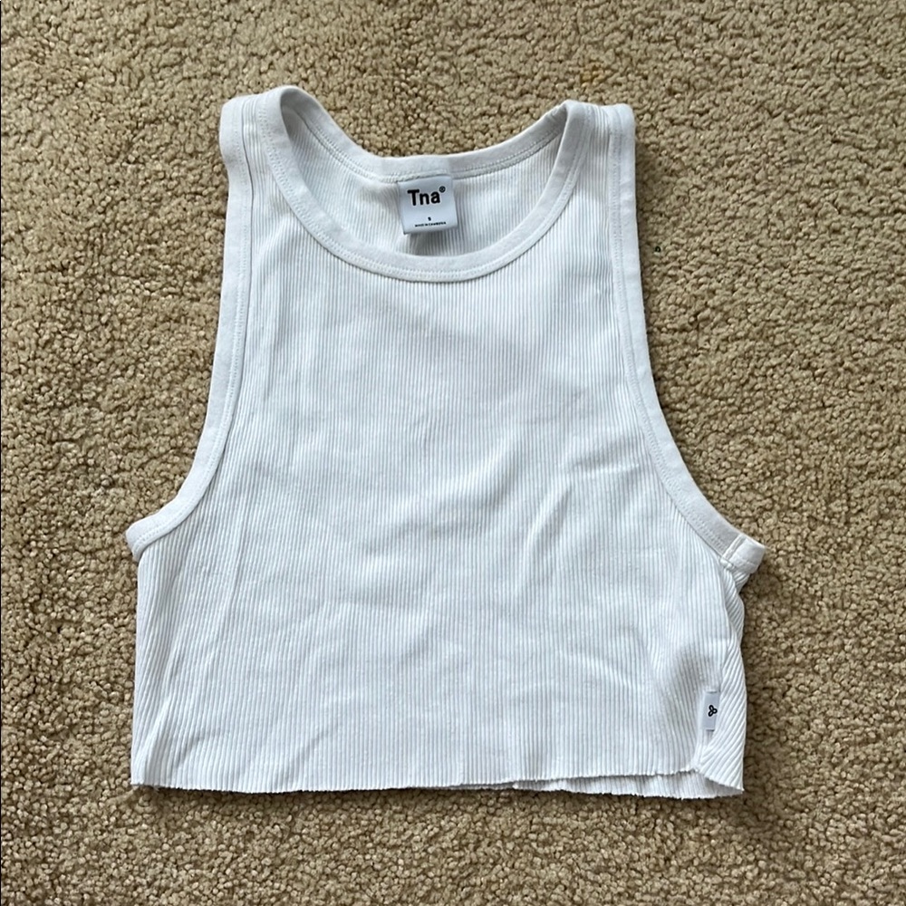 TNA White Ribbed Crop Top